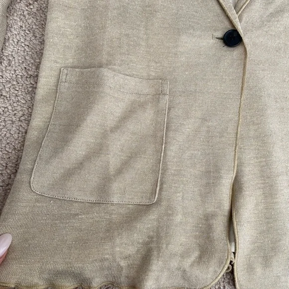 Adam Lippes- Gold Metallic Linen and Silk Cardigan Sweater - Picture 4 of 11